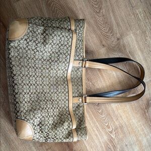 Coach Brown and Tan Signature Tote Bag